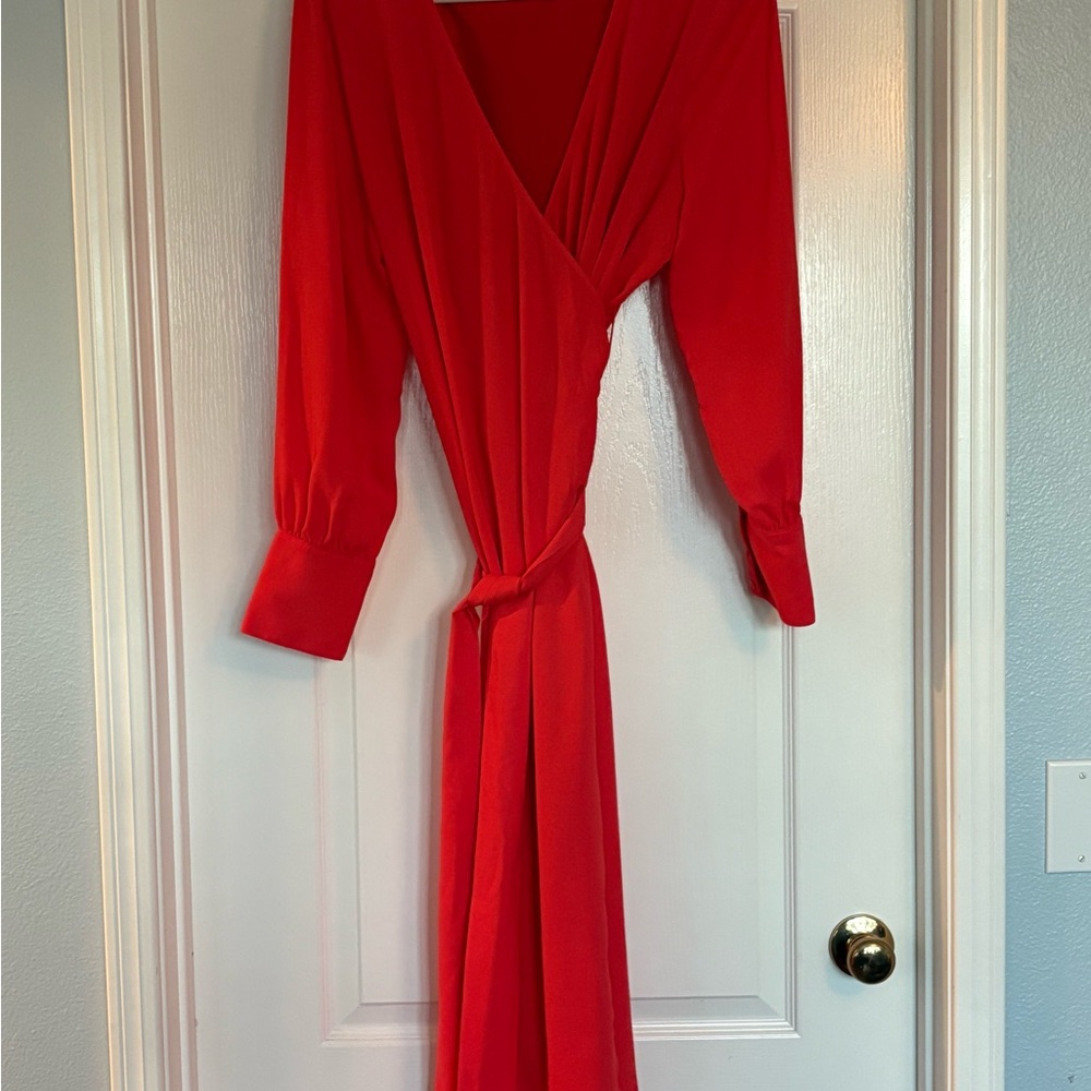 Halogen Vibrant Red Long Sleeve Dress